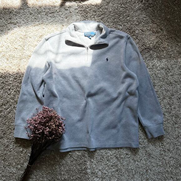Vintage 90s Polo Ralph Lauren Gray Half 1/4 Zip Sweater Made in USA Men’s XL - Picture 1 of 10